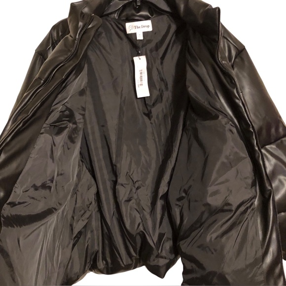 Plus Size Puffer Jacket Black Vegan Leather Fully Lined Pockets Womens 4X NEW - Picture 5 of 16